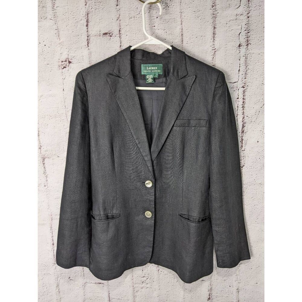 Lauren Ralph Lauren Women's Black Linen Blazer Jacket‎ Coat Sz 6